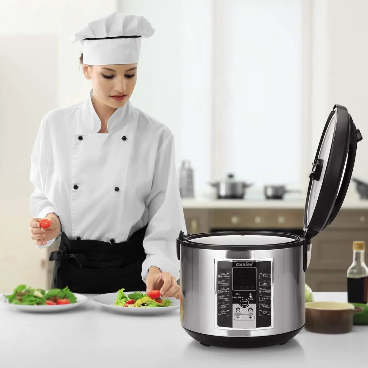 Rice Cooker, Slow Cooker, Steamer, Stewpot, Sauté All in One (12 Digital Cooking Programs) Multi Cooker (5.2Qt ) Large Capacity.
