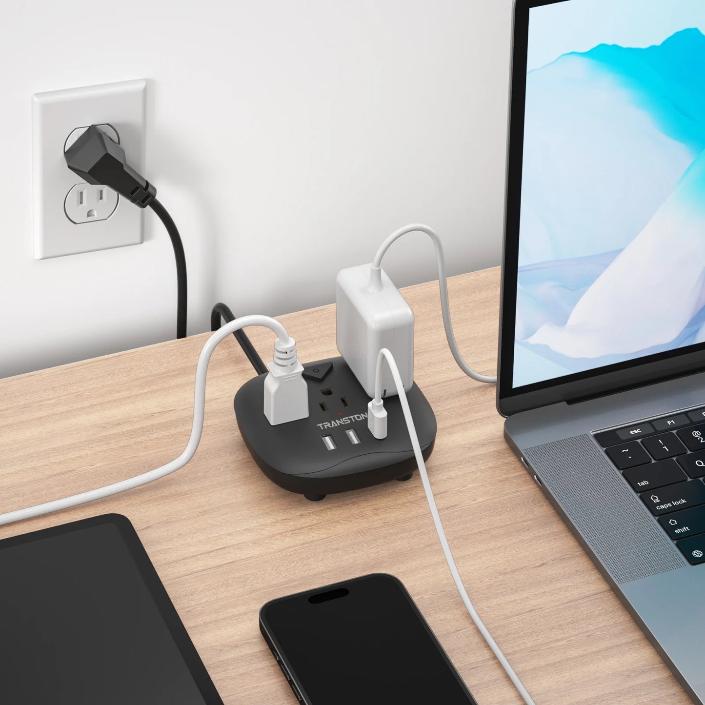 TRANSTON power strip with switch, 3 power strip , 3 USB Ports, 10ft Extension Cord, Quick Charge, Fire Resistant, For Home