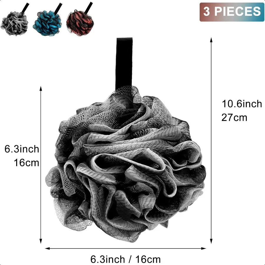 Loofah Bath Shower Sponge Body ScrubberExtra Large 75g XL Exfoliate Mesh Pouf Shower Bouquet 3 Pack Body Wash for Women and Men