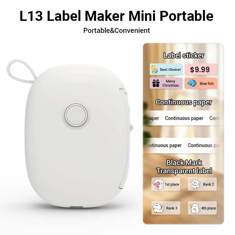 Mini Portable Thermal Printer Bluetooth Wireless Pocket Label Maker Home Study for Android iOS with 1roll Stickable Label Paper