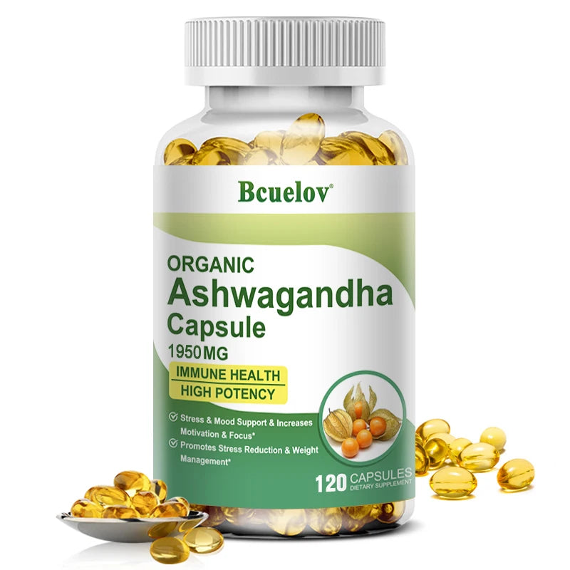 BCuelov Ashwagandha Extract Capsules Help Antioxidant, Relieve Stress, Improve Sleep, Enhance Immunity Dietary Supplement
