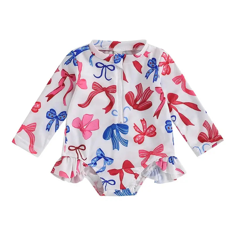 Children s Girls Swimsuit Short Sleeve Floral Print Swimwear with Ruffle Detail for Pool Party and Vacation