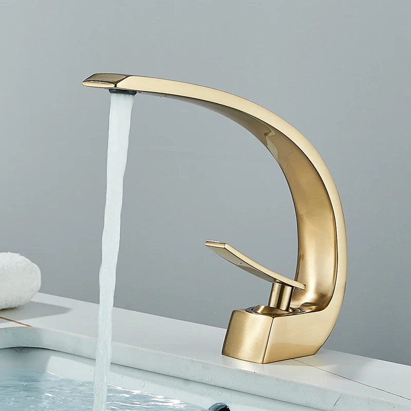 Luxury Brass Basin Faucet Deck Mounted Black Hot Cold Water Bathroom Basin Wash Mixer Tap Single Hole For Bathroom