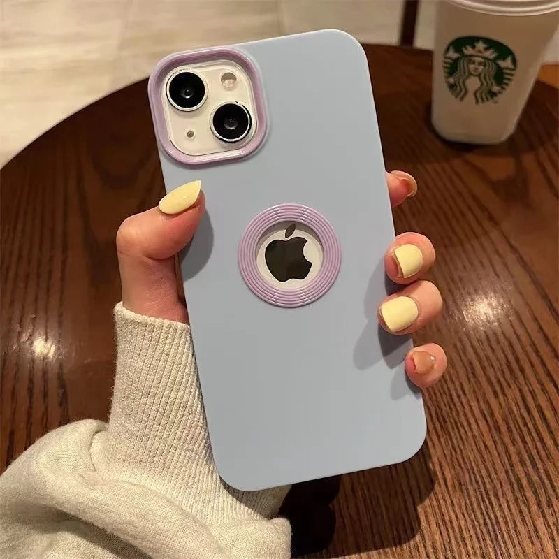 DIY Luxury Soft Silicone Logo Hole Phone Case For iPhone XR like 12,13 Candy Color Cover for iPhone 11 to 13Pro 14 15 16 Pro