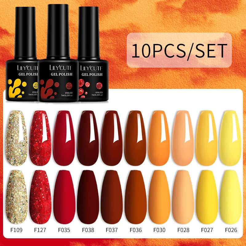 LILYCUTE 10PCS/Set Набір гель-лаків для нігтів Рожевий фіолетовий гель для нігтів Напівперманентний УФ світлодіодний лак Nail Art Design Soak Off Набір гелів для нігтів