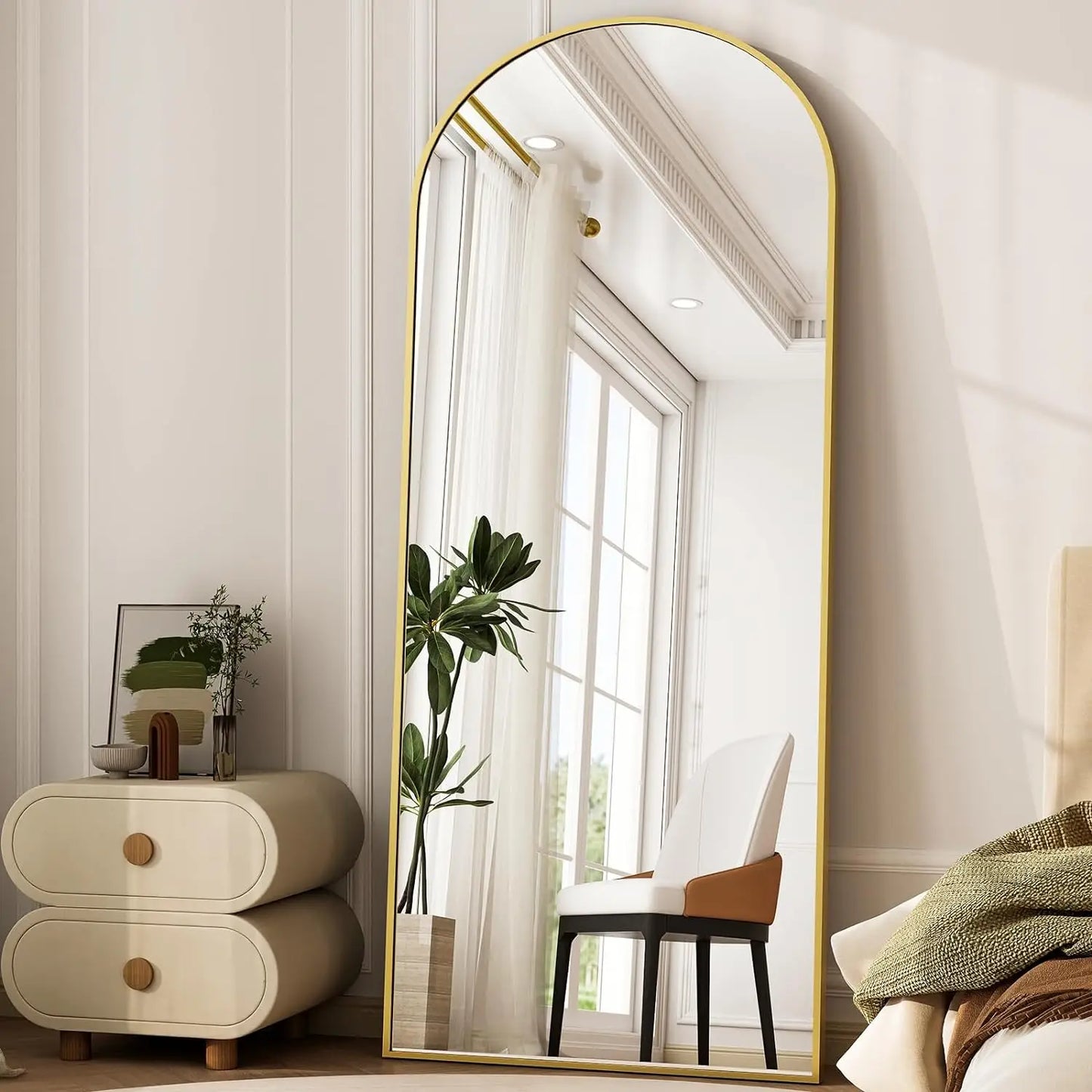 Modern Arched Full-Length Mirror, 71"x26" Arched Floor Mirror with Stand, Wall-Mounted Mirror for Bathroom, Dressing Room - Hang