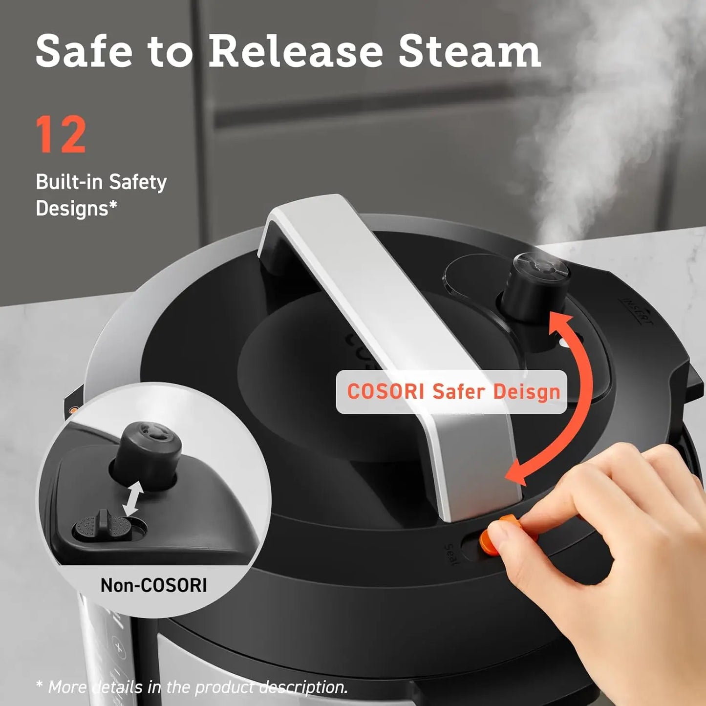 Pressure Cooker Electric 6 qt, 9-in-1 Instant Multi Kitchen Appliances, Safer Venting Design, Rice Cooker, Slow Cooking