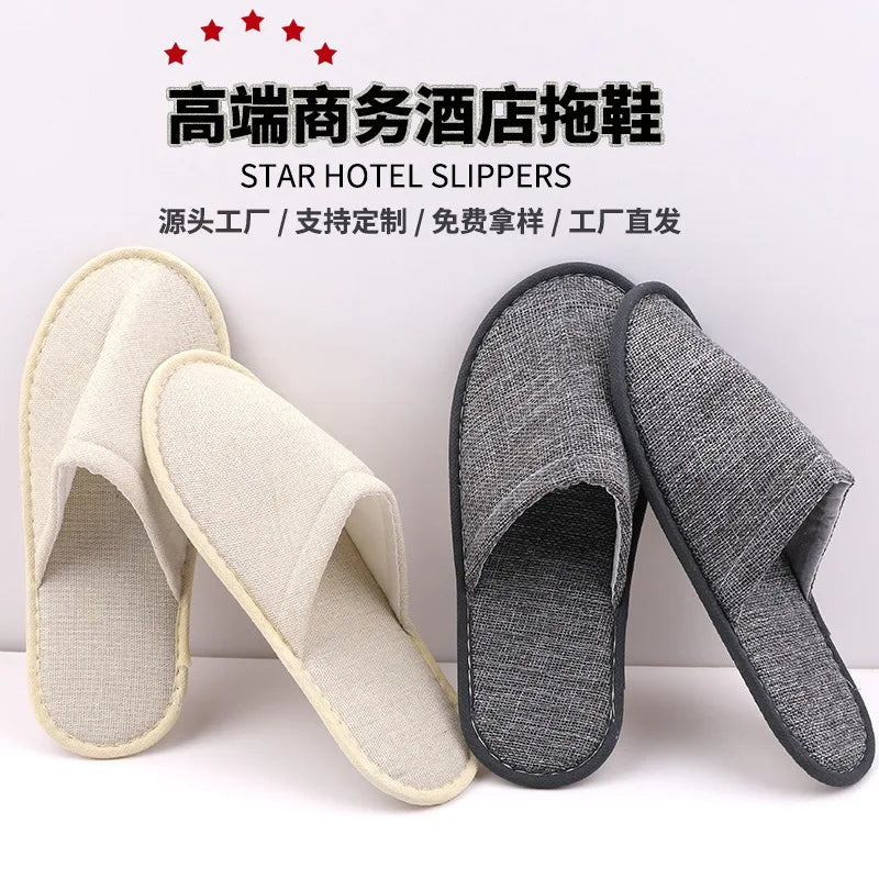Disposable Slippers Cotton Linen Thickened Non-slip Bottom Hotel Hotel Guest House Travel Slippers Single Random Color