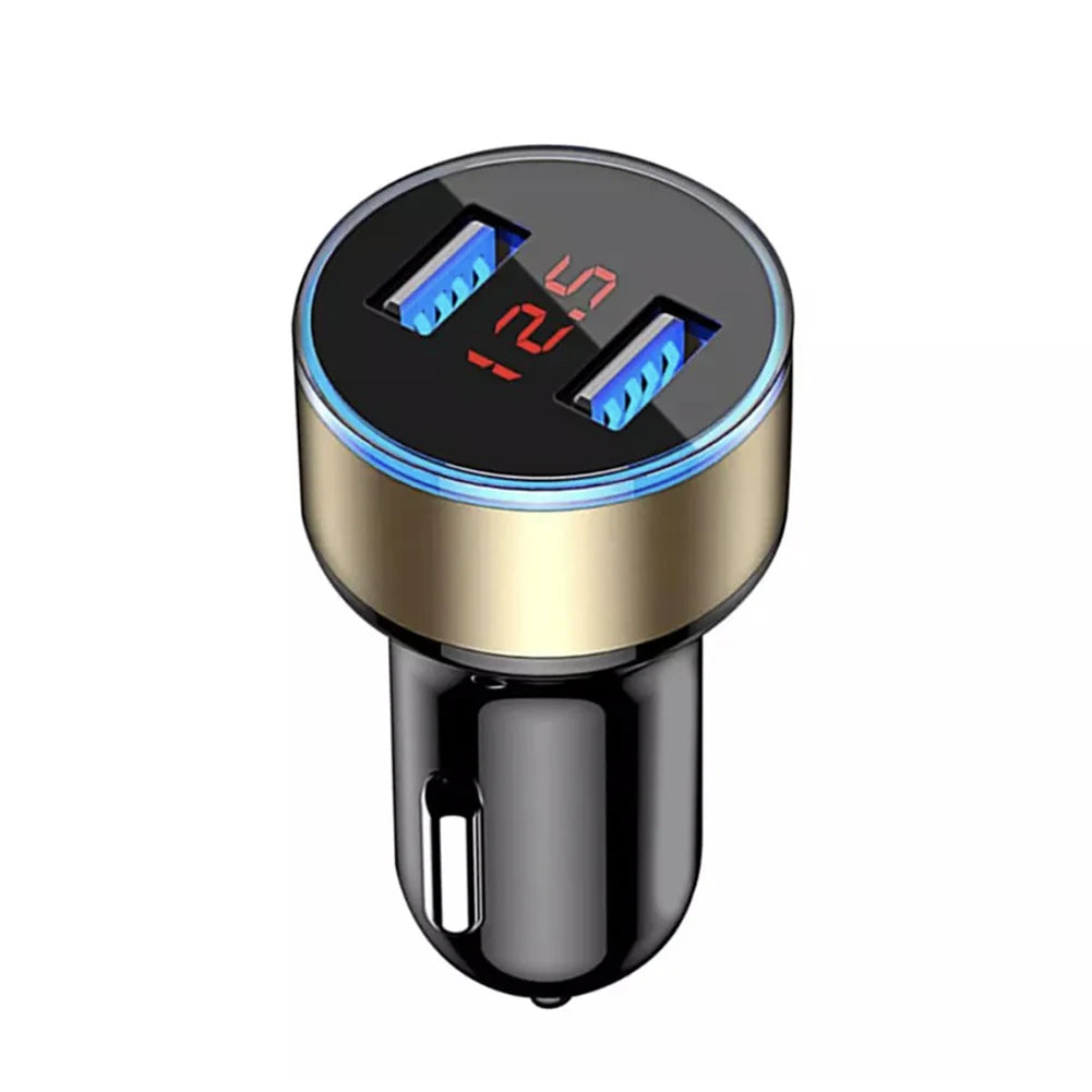 Cigarette Lighter Socket Dual USB 2 Port Car Charger Adapter 3.1A Super Fast Charging Aluminum Alloy 17.5W Voltmeter LCD Display