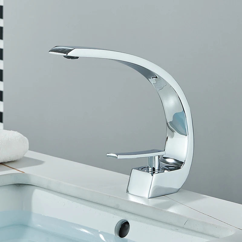 Luxury Brass Basin Faucet Deck Mounted Black Hot Cold Water Bathroom Basin Wash Mixer Tap Single Hole For Bathroom