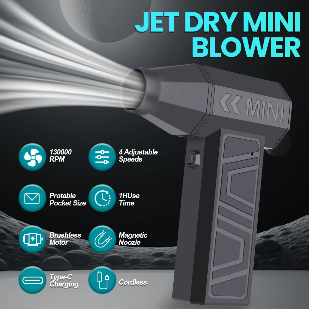 Turbo Jet Fan Electric Air Duster Portable 4 Gears adjustable Car Blowing Snow Type-C Charging 130000RPM Cleaning Blower Tool