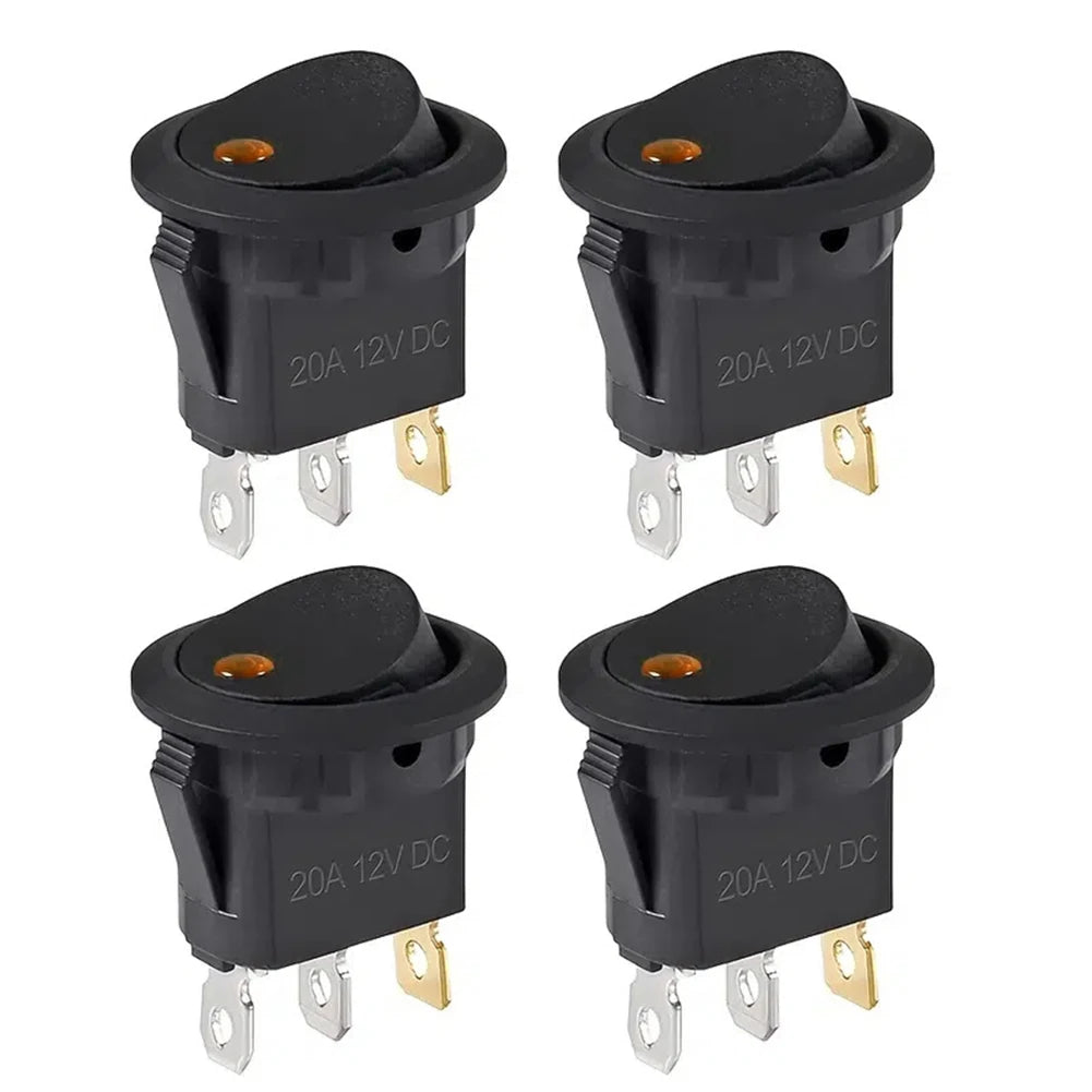 4Pcs Lighted Rocker Switch Waterproof DC 12V 20A Round Rocker Toggle Switch 3 Pins Toggle Buttons for Car Automotive Boat Truck