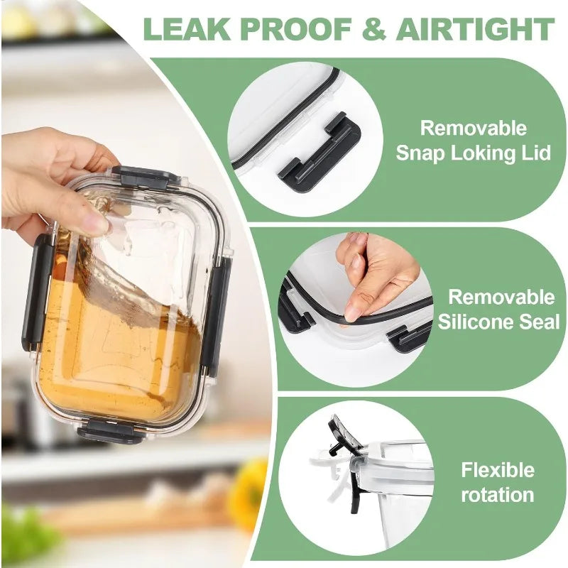 12 Pack Glass Food Storage Containers with Lids, Meal Prep, Pantry Kitchen Storage Containers for Lunch, Leak Proof, Airtight