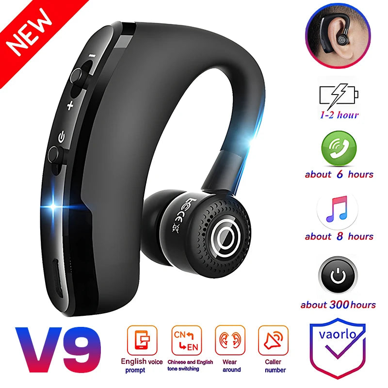 VAORLO V9 Bluetooth-навушники Спортивні автомобільні бездротові навушники з мікрофоном HD Handsfree Дзвінки Стерео-музика Бізнес-гарнітура V8