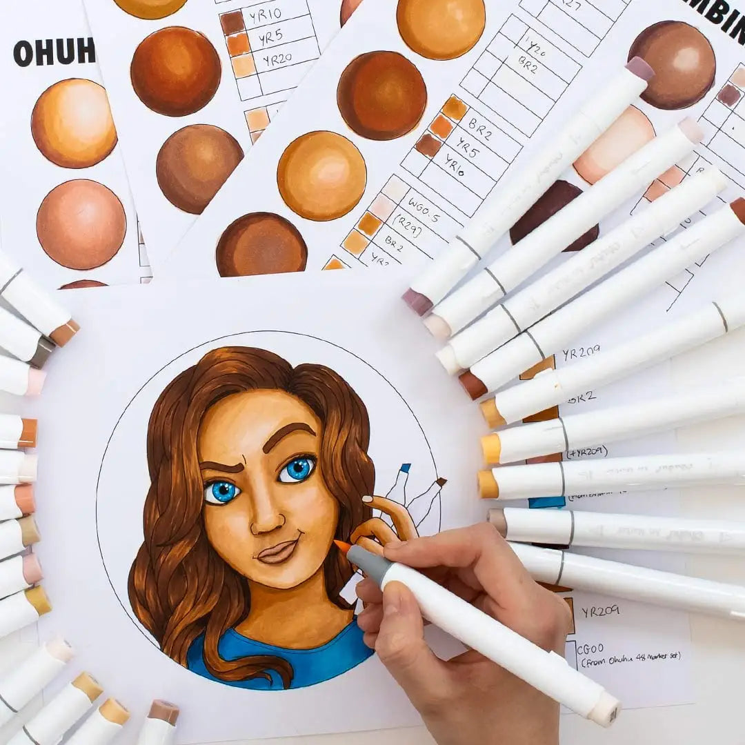 Ohuhu Honolulu 24 Skin Colors Marker Pen Set Alcohol Art Markers Refillable Dual Tips Sketching Drawing School Art Supplies