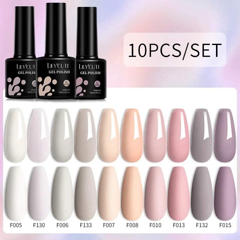 LILYCUTE 10PCS/Set Набір гель-лаків для нігтів Рожевий фіолетовий гель для нігтів Напівперманентний УФ світлодіодний лак Nail Art Design Soak Off Набір гелів для нігтів