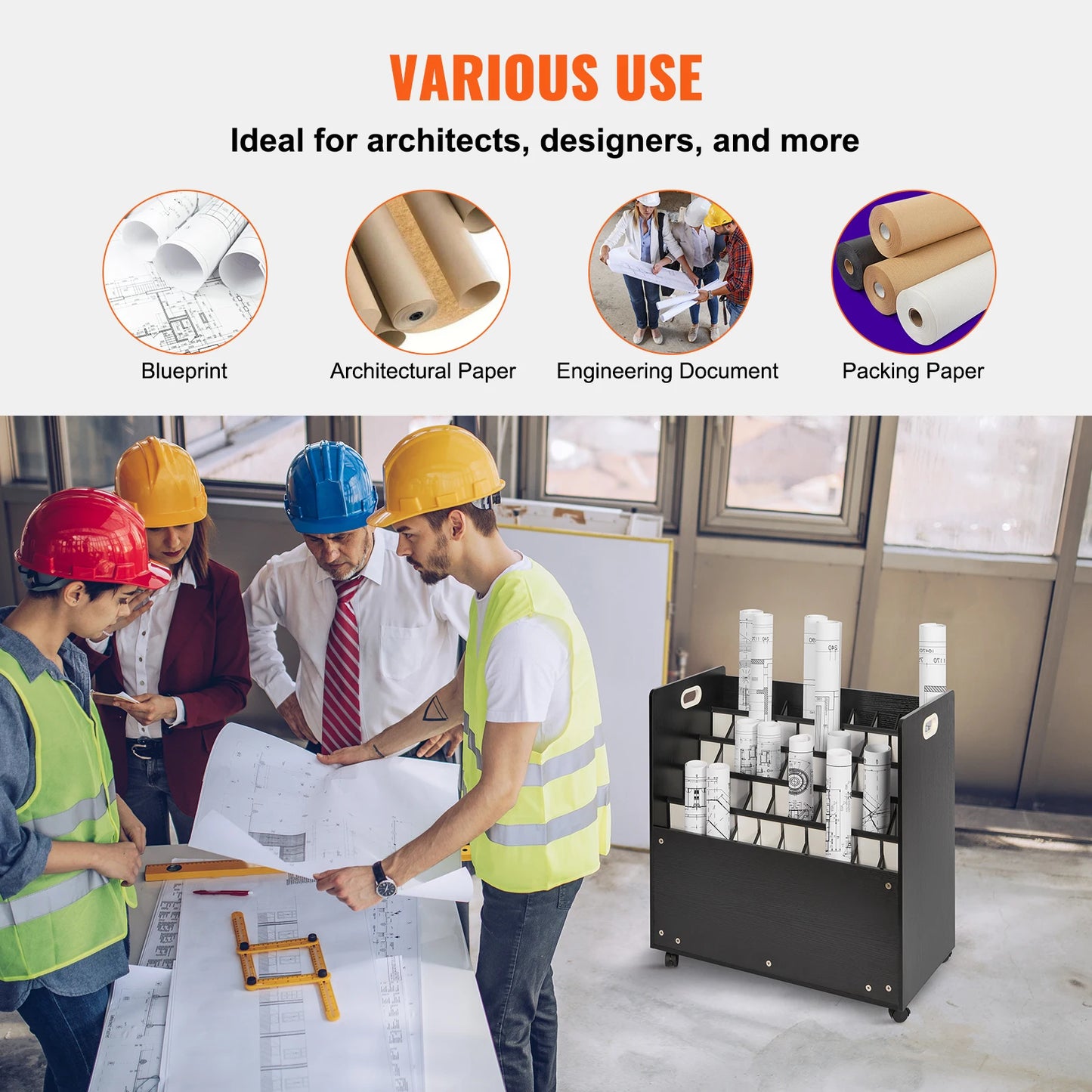 VEVOR Blueprint Storage Rack Slots for Construction Plan Map Poster Architectural Blueprint File Holder for Home Office School
