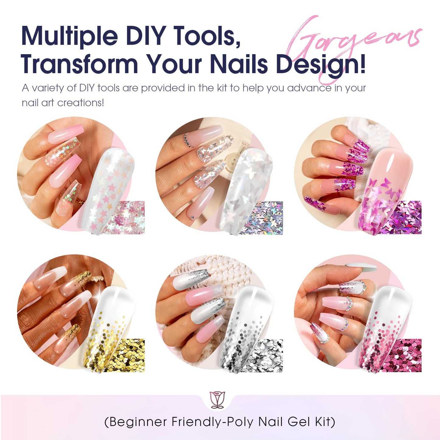 ROSALIND Poly Nail Gel Kit with Mini UV Nail Lamp Crystal Gel for Nail Strengthener Design