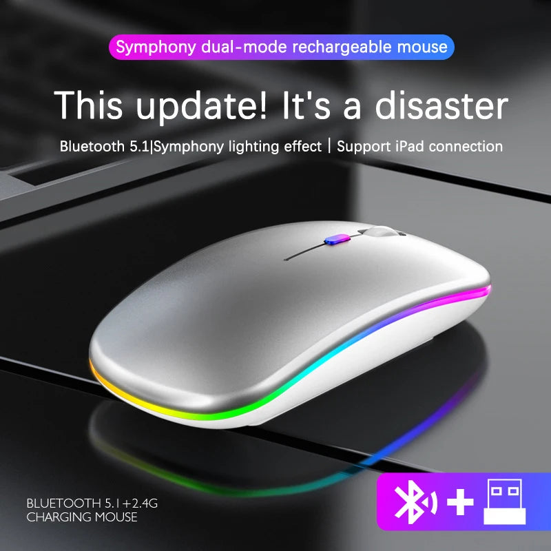Wireless Bluetooth Mouse RGB Rechargeable Mice Wireless Computer Mause LED Backlit Ergonomic Gaming Mouse for Laptop PC 3600DPI