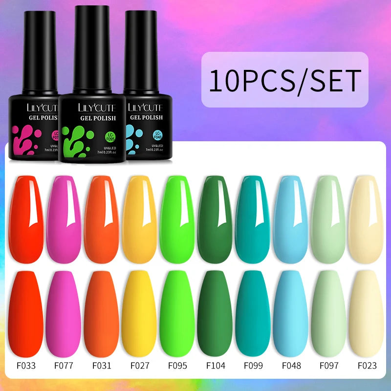 LILYCUTE 10PCS/Set Набір гель-лаків для нігтів Рожевий фіолетовий гель для нігтів Напівперманентний УФ світлодіодний лак Nail Art Design Soak Off Набір гелів для нігтів