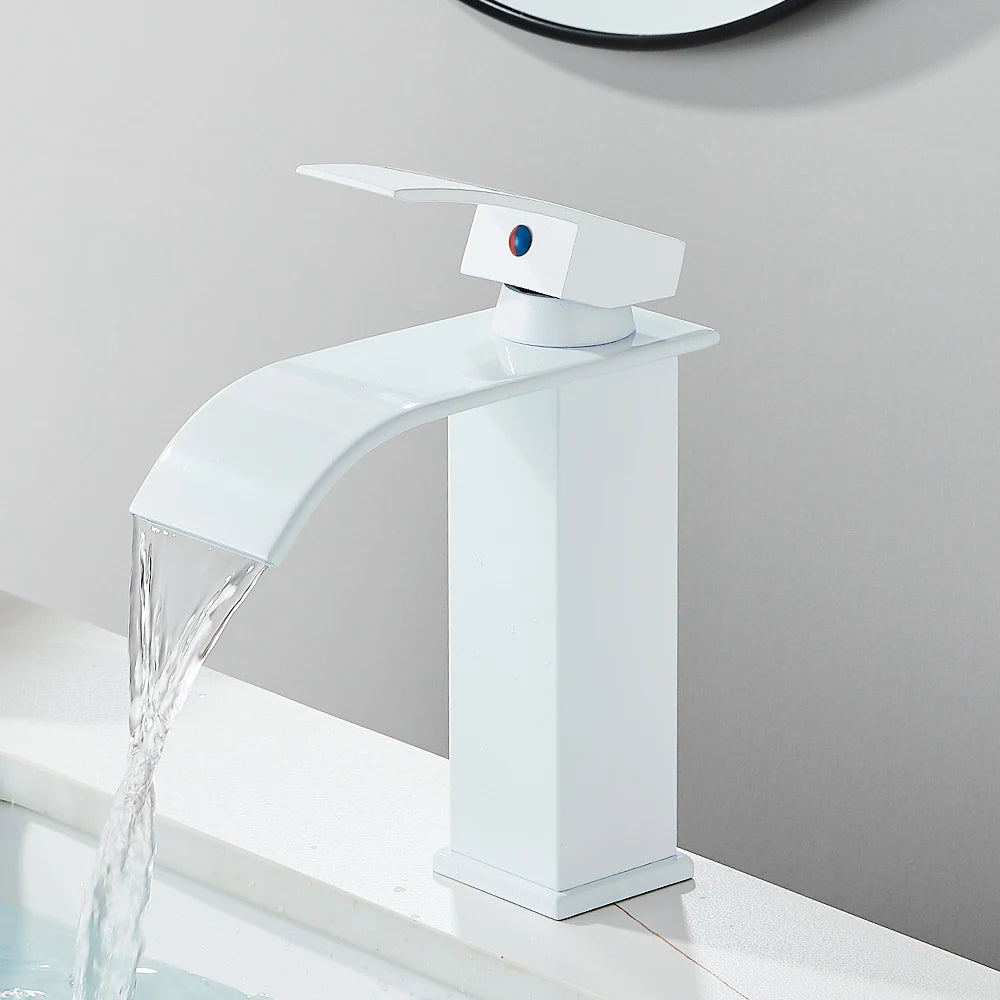 Quyanre Matte Black Waterfall Basin Faucet Single Handle Mixer Hot Cold Water Basin Crane Tap For Bathroom Wash Basin Mixer Tap