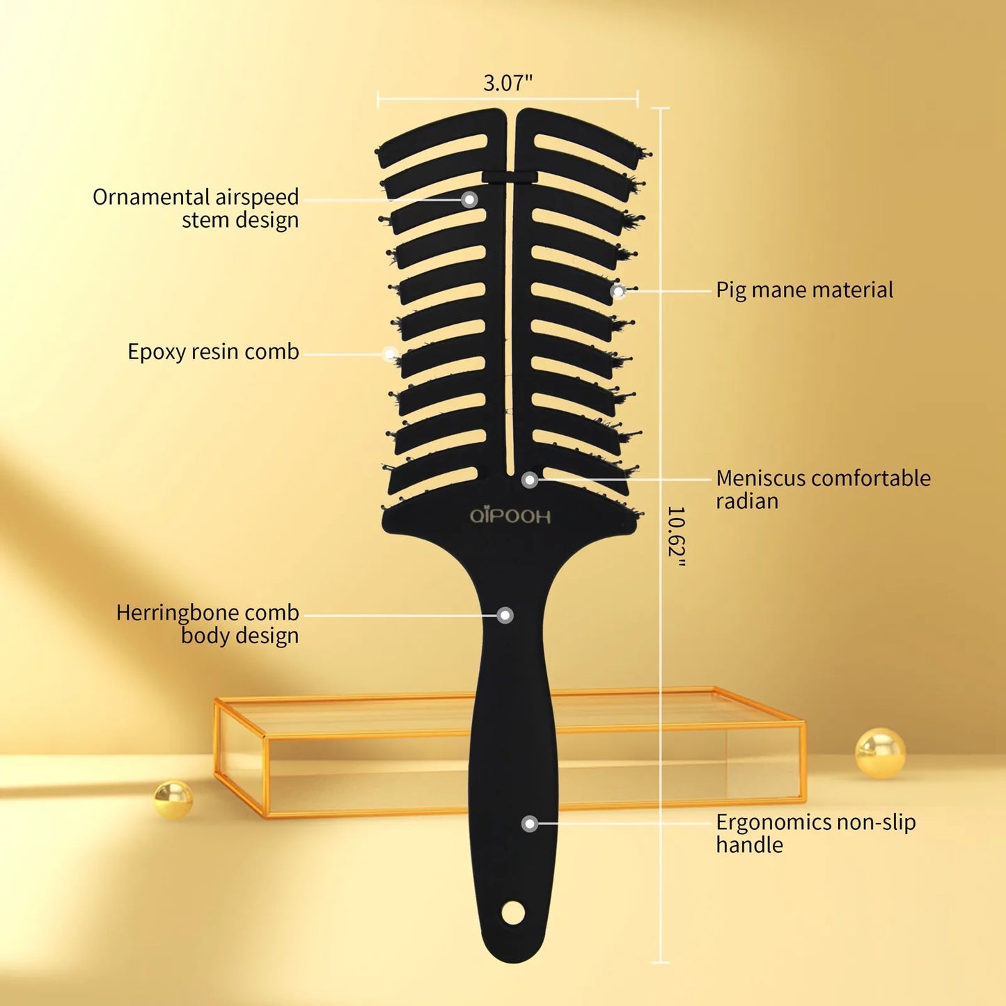 Qipooh Curved Vented Hair Brush Scalp Massage Comb Women Wet Curly Detangle Hair Brush for Salon Hairdressing Styling Tools