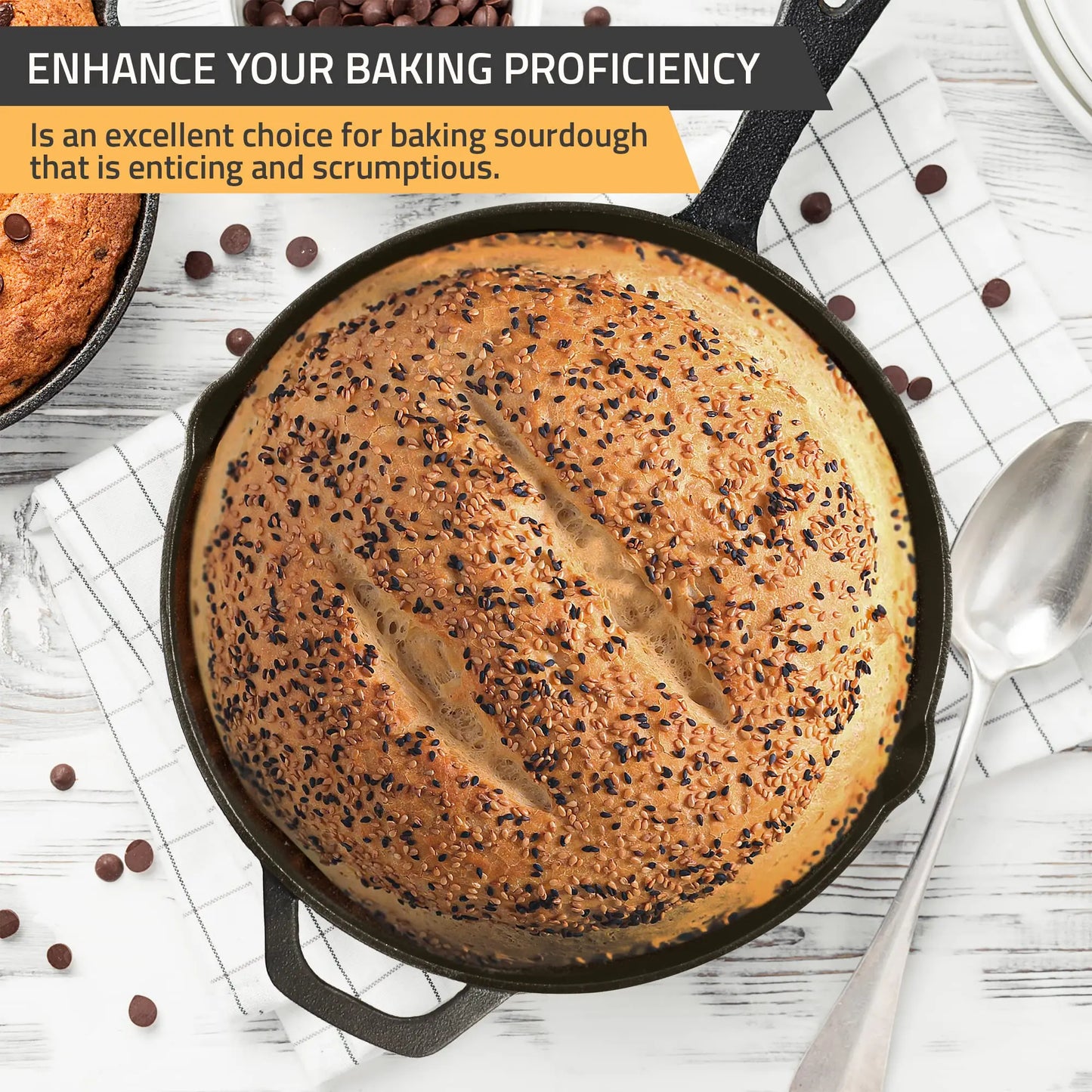30cm Cast Iron Pre-Seasoned Skillet With Silicone Hot Handle Holder Frying Pan 12"Chefs Pan Use in the Oven on the Stove or Over