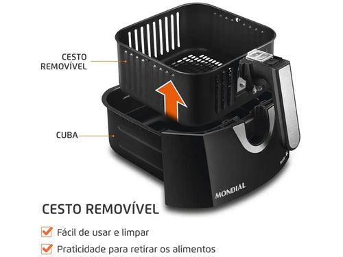 Electric Fryer No Oil/Air Fryer Mondial Family AFN-40-BI Black 4L with Timer - 110V