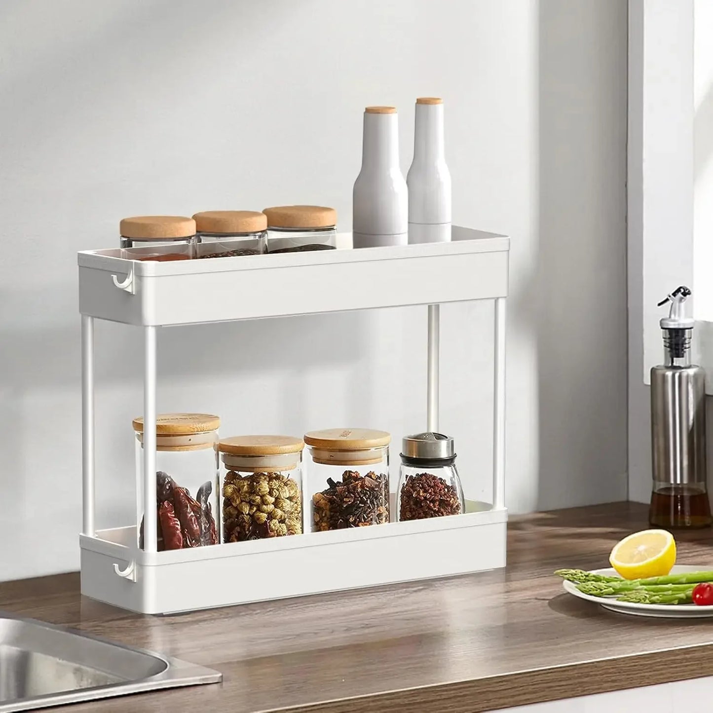 Storage Cart 4 Tier,Bathroom Organizer Rolling Utility, Mobile Shelving Unit Slide Out for Office, Kitchen, Laundry Room