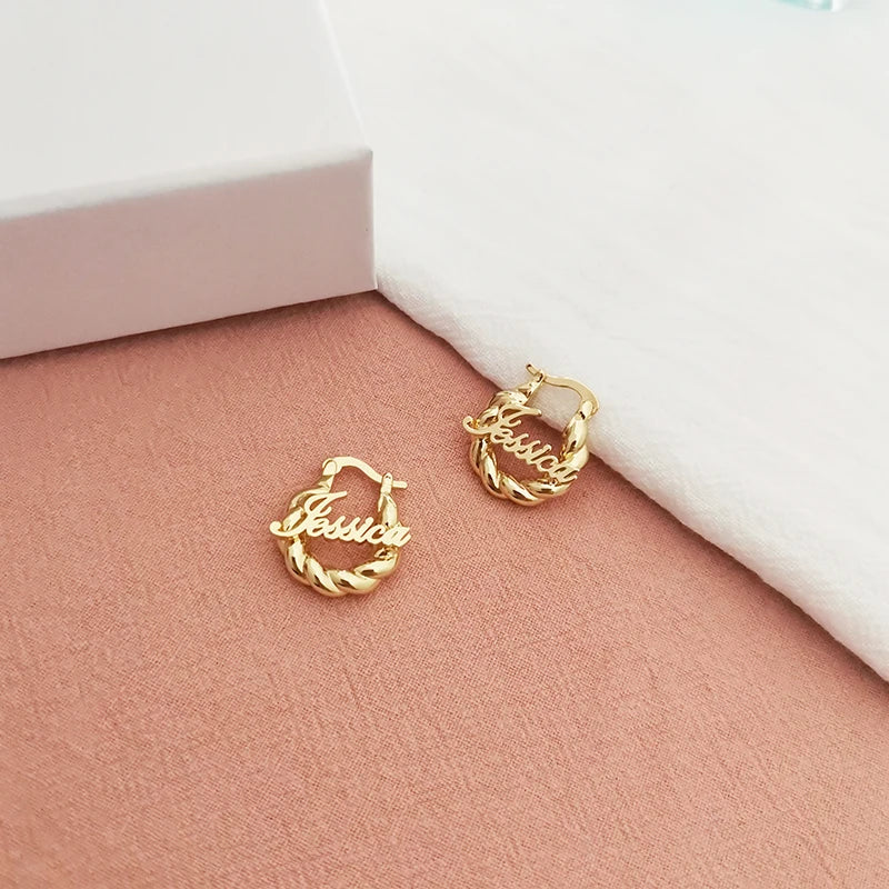 18mm Custom Name Earrings Customize Name Earrings for Children Gifts for children Thick fried dough twist Earrings