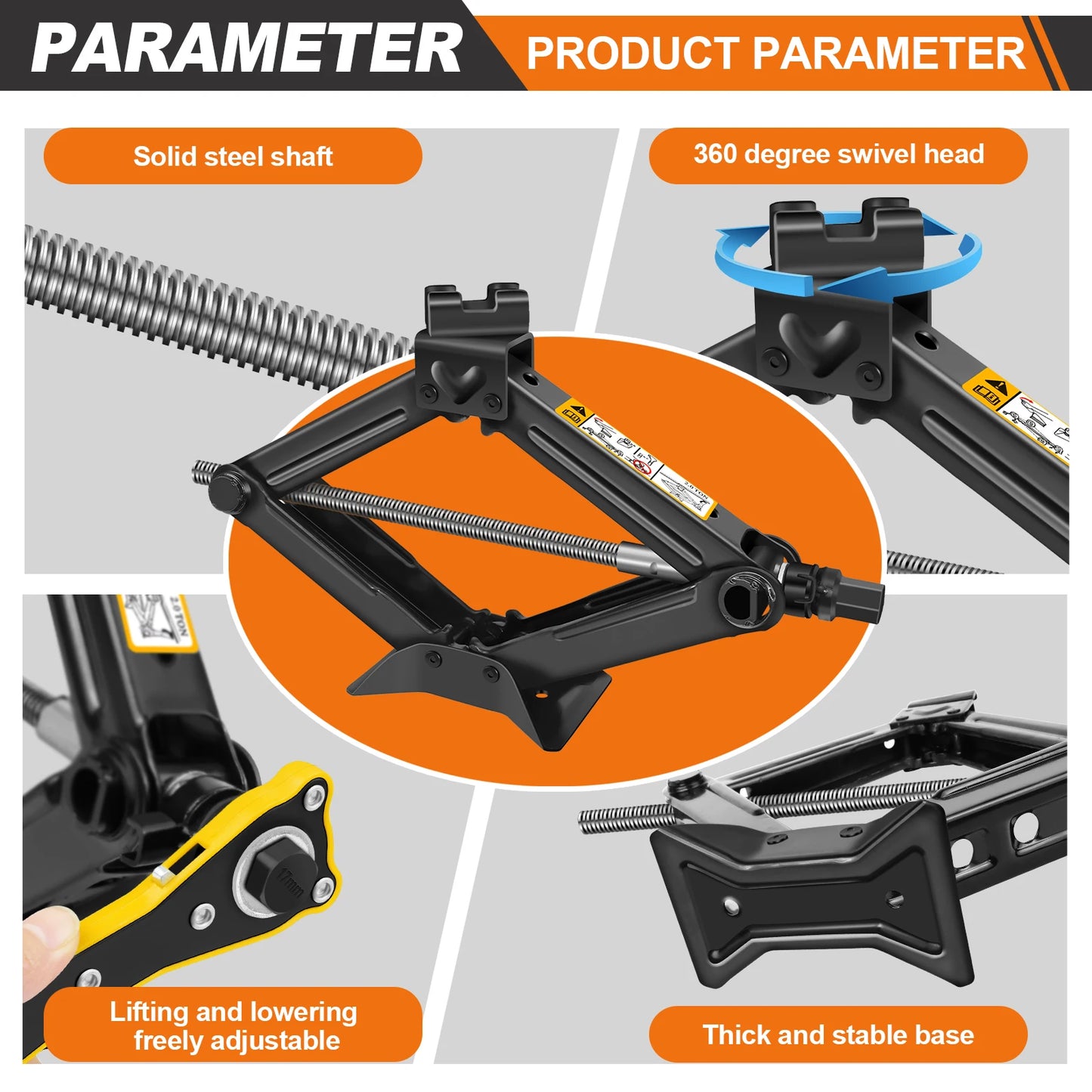 Compact 2 Ton/4409 LBS Scissor Jack with 105 - 385mm Lifting Range and Included Hexagonal Lug Wrench for Cars SUVs Sedans