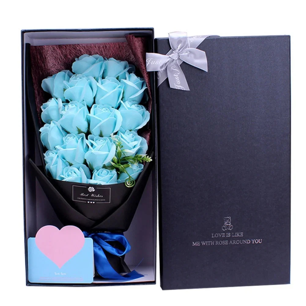 Soap Flower Bouquet with Gift Box Beautiful Flora Scented Bath Soap Flower in Case for Anniversary Valentine's Day Mother Day