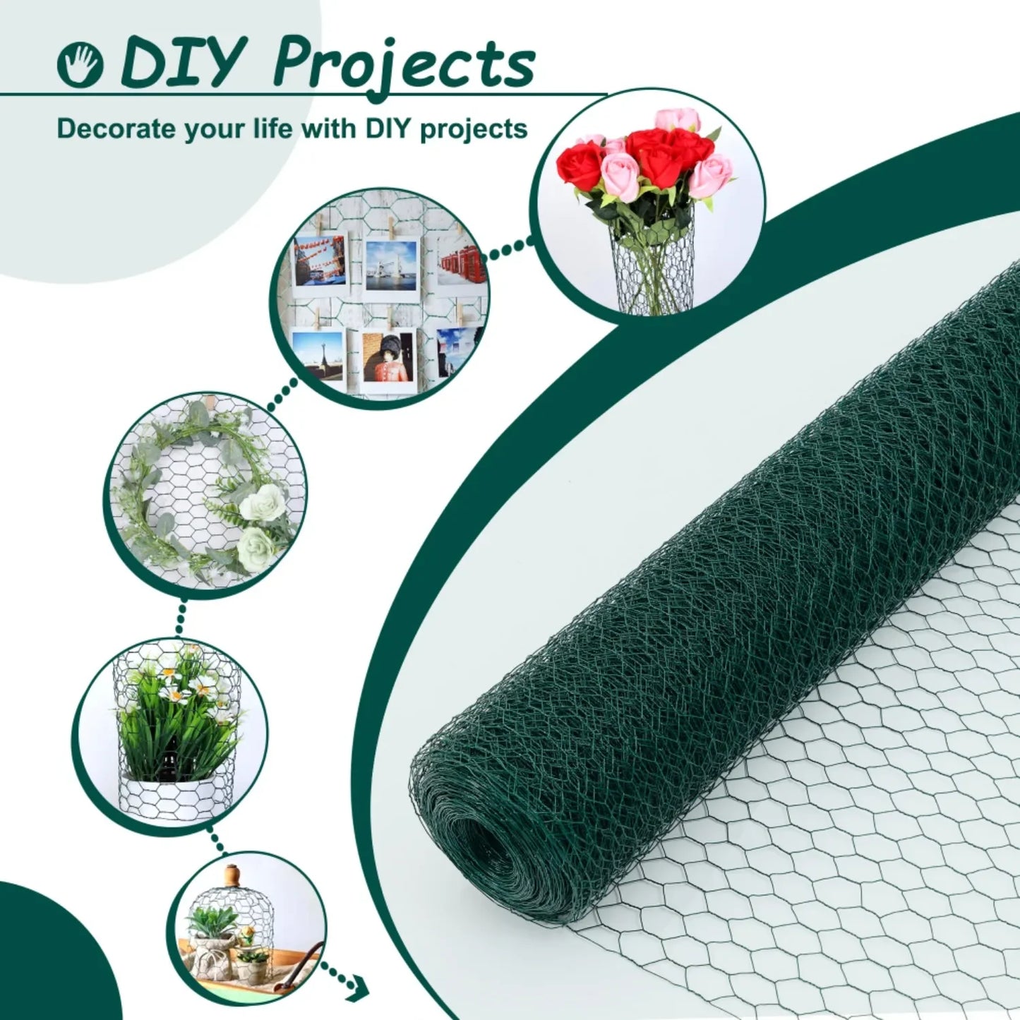 Large Galvanized Hexagonal Chicken Wire - Anti-Rust Poultry Netting for Garden, 60M Wire Fencing for Chicken Coop