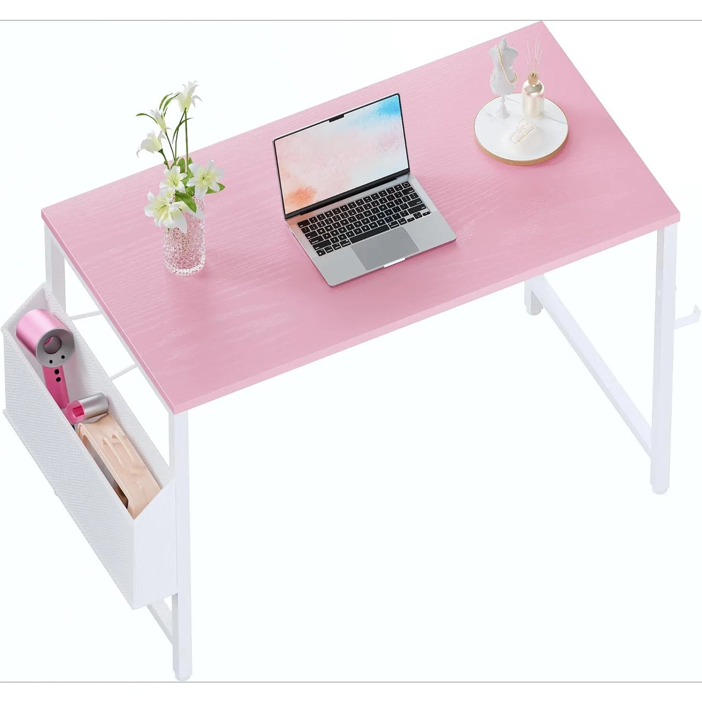 32 inch small space computer desk with storage bag, headphone hook, small office desk, study, writing desk