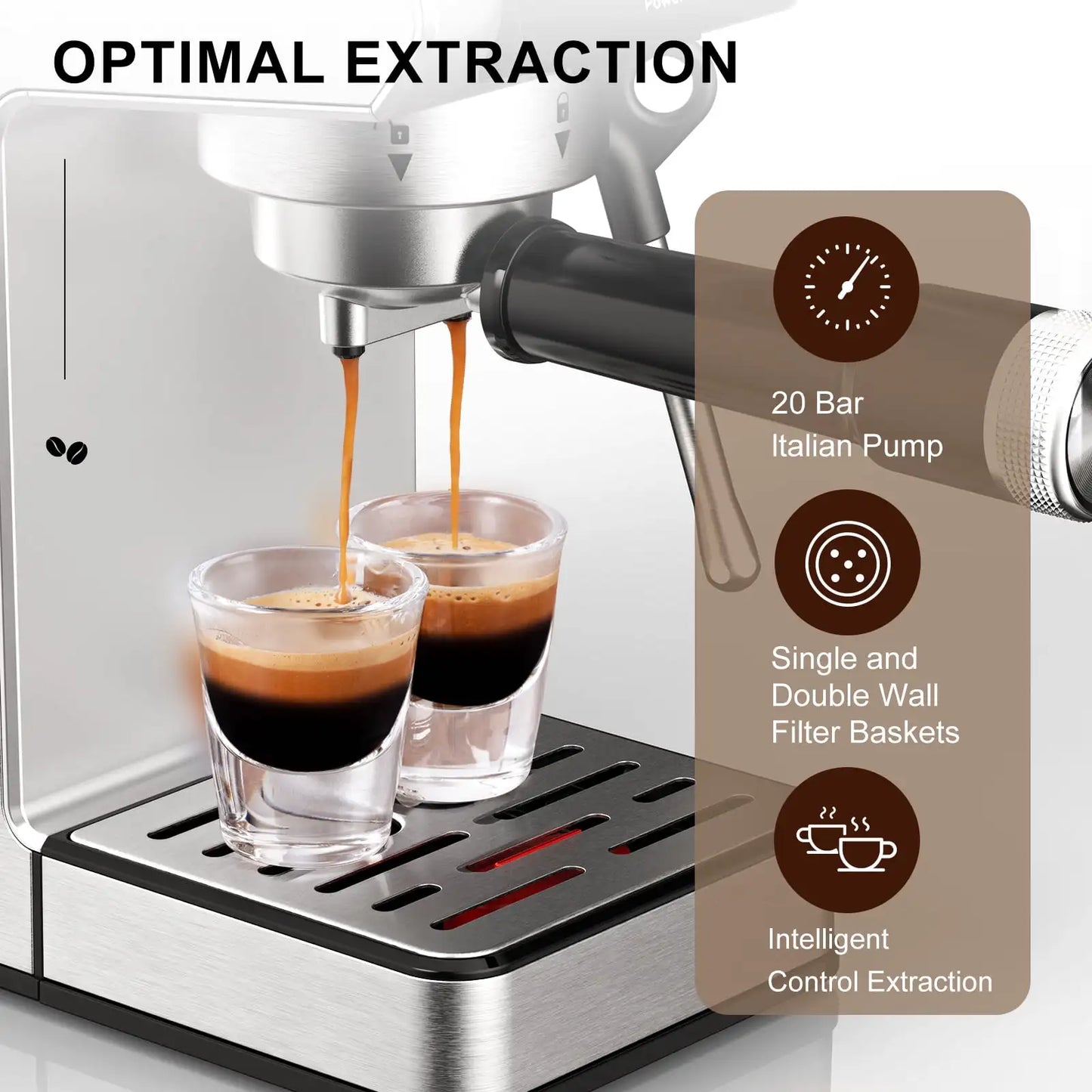 Machine 20 Bar, Professional Espresso Maker with Milk Frother Steam Wand