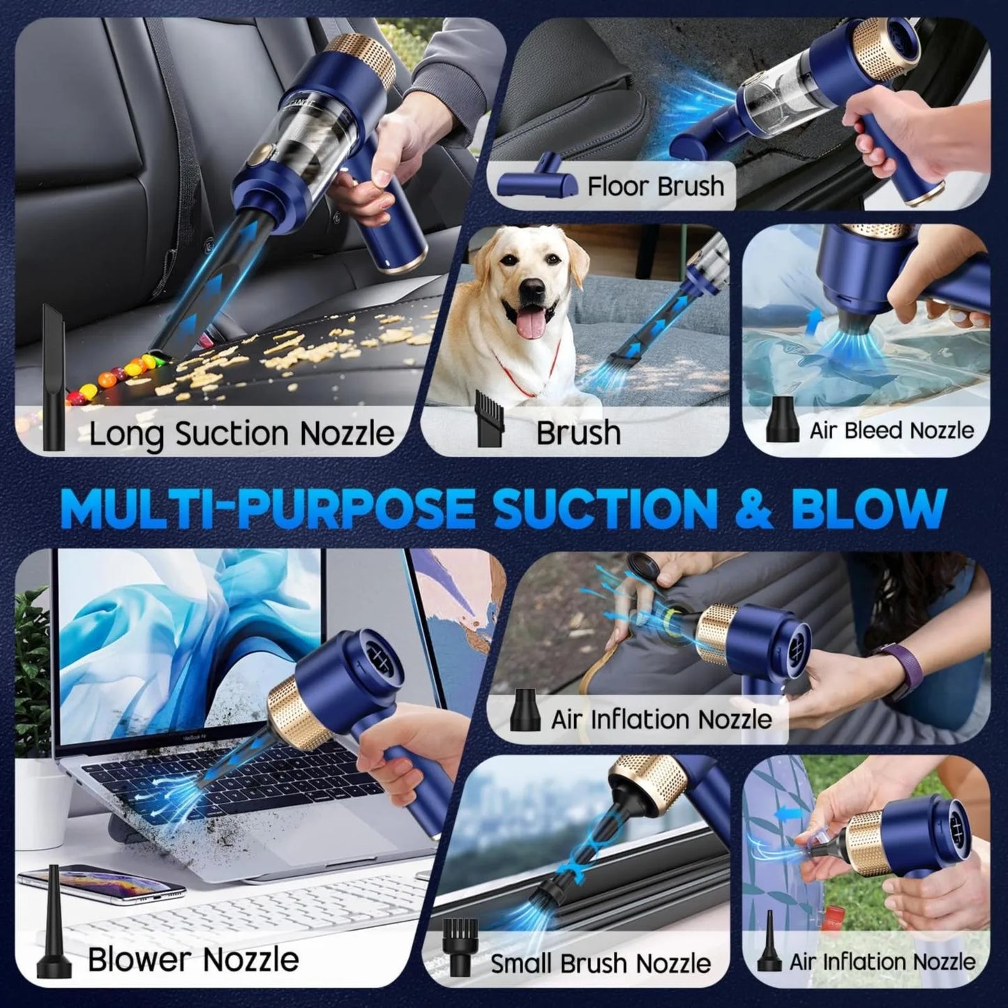 Car Vacuum Cleaner Air Blower Cordless Powerful Wireless Car Cleaner Portable Vacuum Cleaner Cleaning Machine For Car Home 2 In1