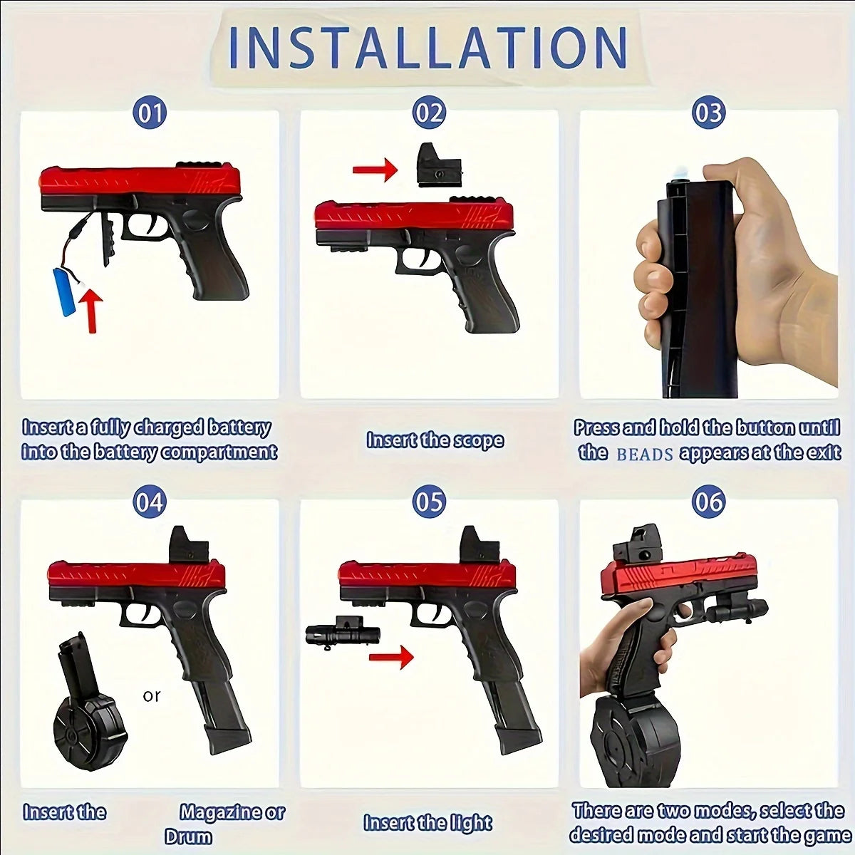 Beads Blaster, Guns Toy With Big Drum, Manual & Automatic Burst Dual Mode With Linked Effects, More powerful, For Shooting Team