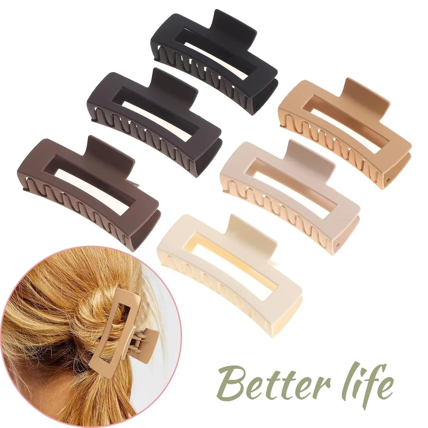 12 Pack Square Claw Clips, Big and Small Neutral Rectangle Hair Claw Clips