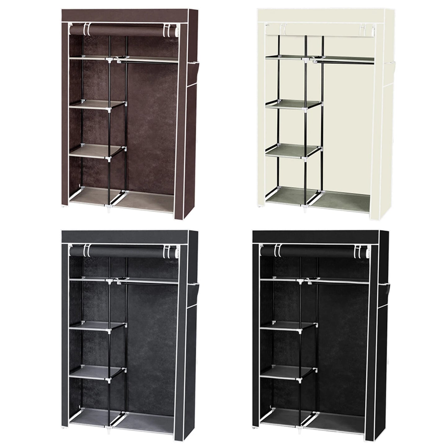 64" Portable Closet Storage Organizer Wardrobe Clothes Rack with Shelves Black