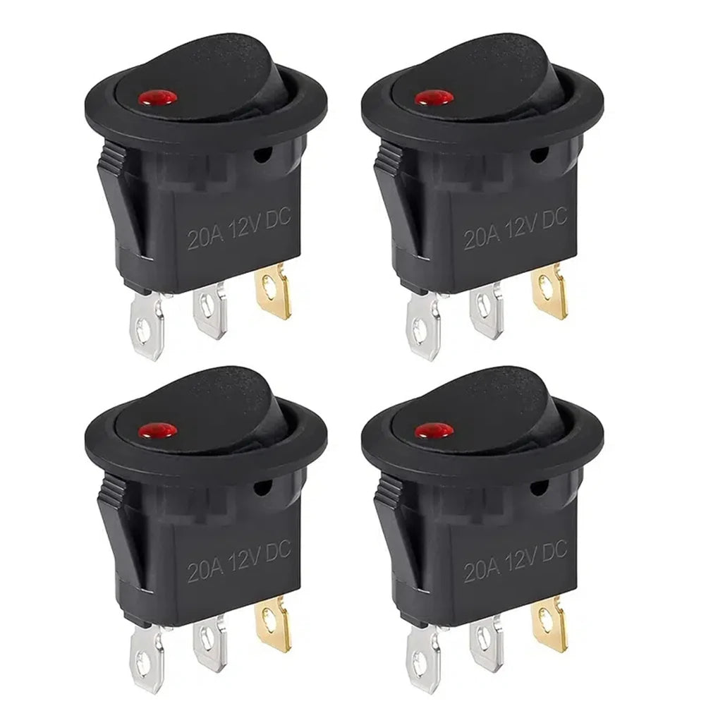 4Pcs Lighted Rocker Switch Waterproof DC 12V 20A Round Rocker Toggle Switch 3 Pins Toggle Buttons for Car Automotive Boat Truck