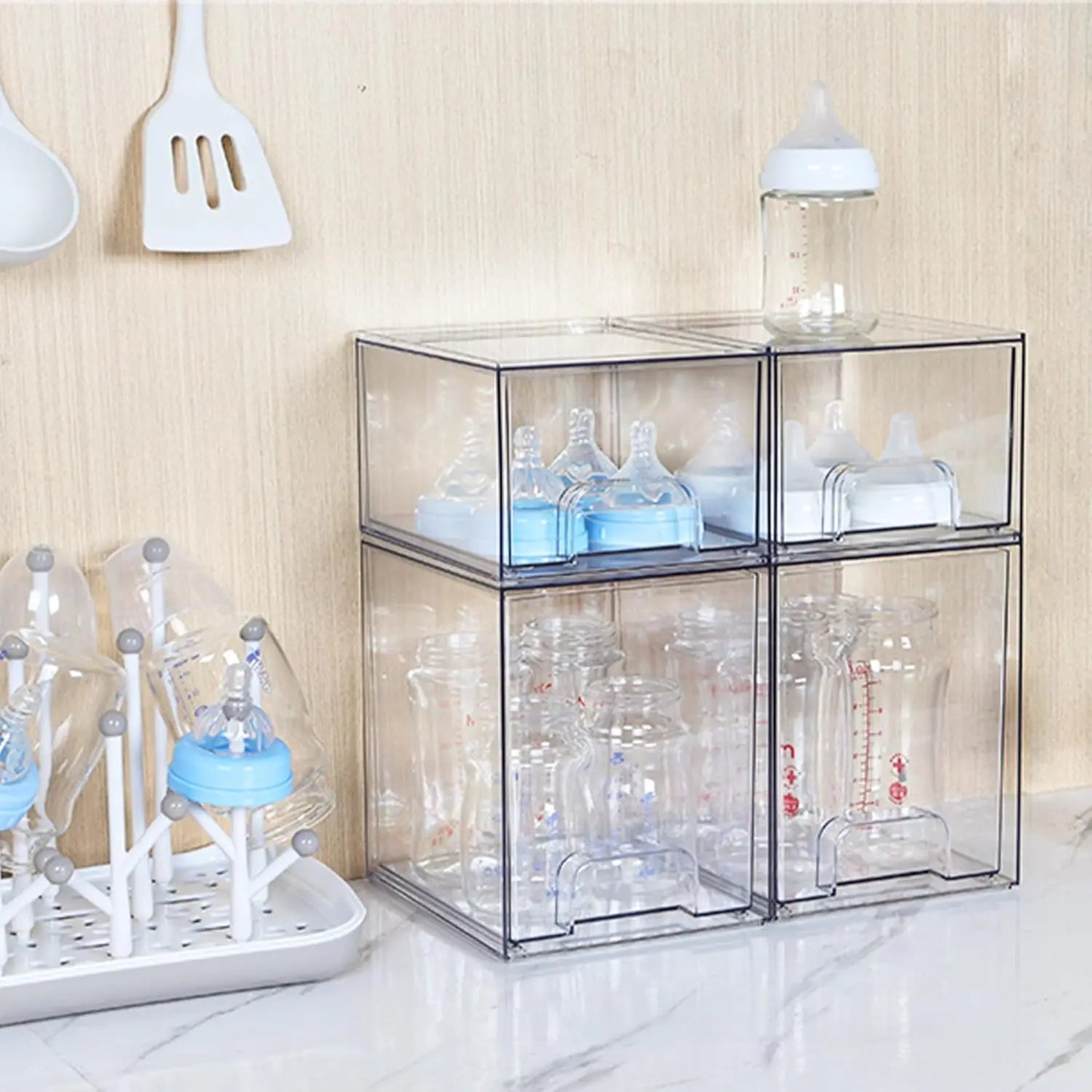 Stackable Storage Drawers Set of 5, Clear Plastic Organizer Bins for Beauty Supplies,Ideal for Vanity, Bathroom