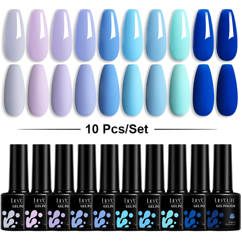 LILYCUTE 10PCS/Set Набір гель-лаків для нігтів Рожевий фіолетовий гель для нігтів Напівперманентний УФ світлодіодний лак Nail Art Design Soak Off Набір гелів для нігтів