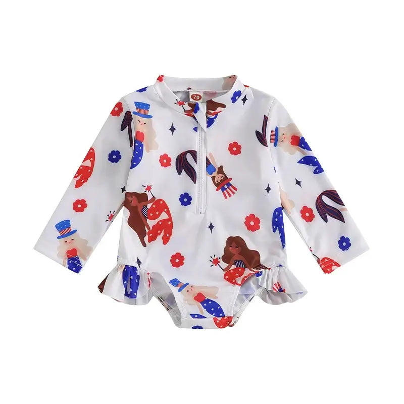 Children s Girls Swimsuit Short Sleeve Floral Print Swimwear with Ruffle Detail for Pool Party and Vacation