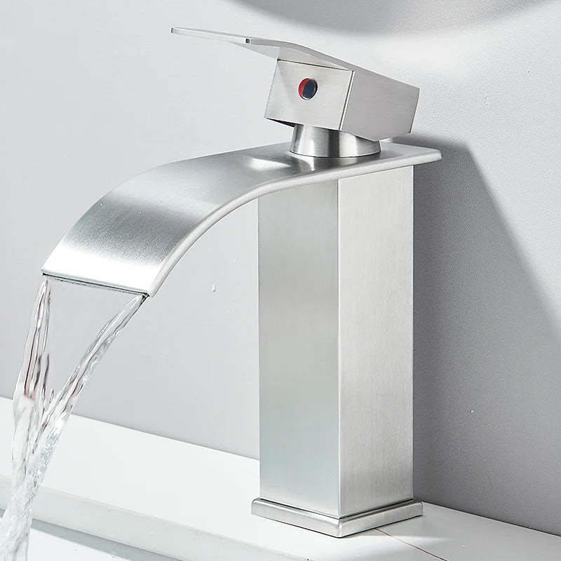 Quyanre Matte Black Waterfall Basin Faucet Single Handle Mixer Hot Cold Water Basin Crane Tap For Bathroom Wash Basin Mixer Tap