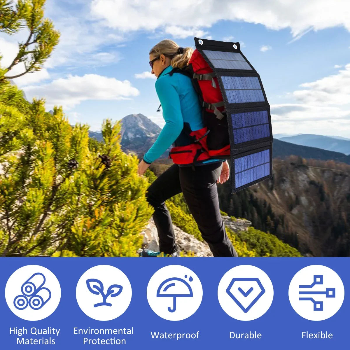 New 100W Folding Outdoo Solar Panel Waterproof Charger USB Solar Power Charger Lightweight Outdoor Power Bank Phone Charger
