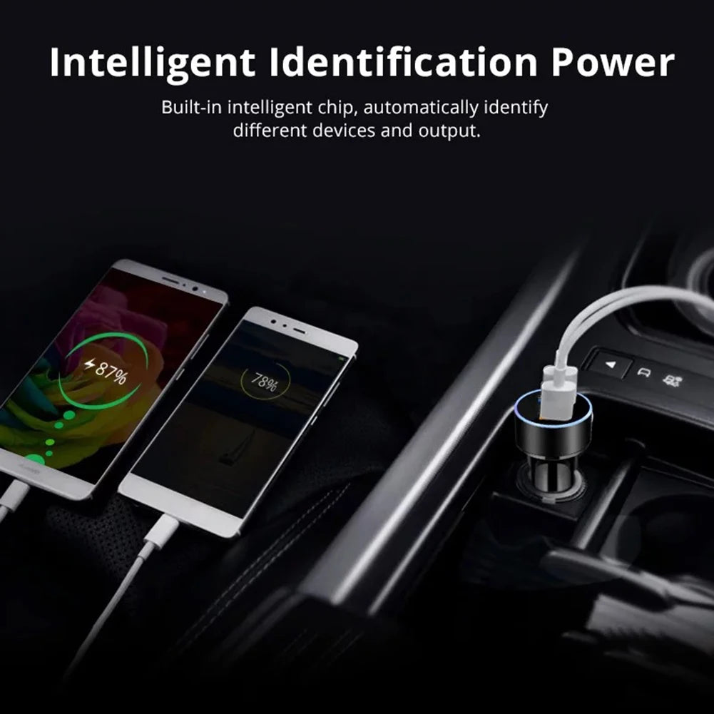 Cigarette Lighter Socket Dual USB 2 Port Car Charger Adapter 3.1A Super Fast Charging Aluminum Alloy 17.5W Voltmeter LCD Display