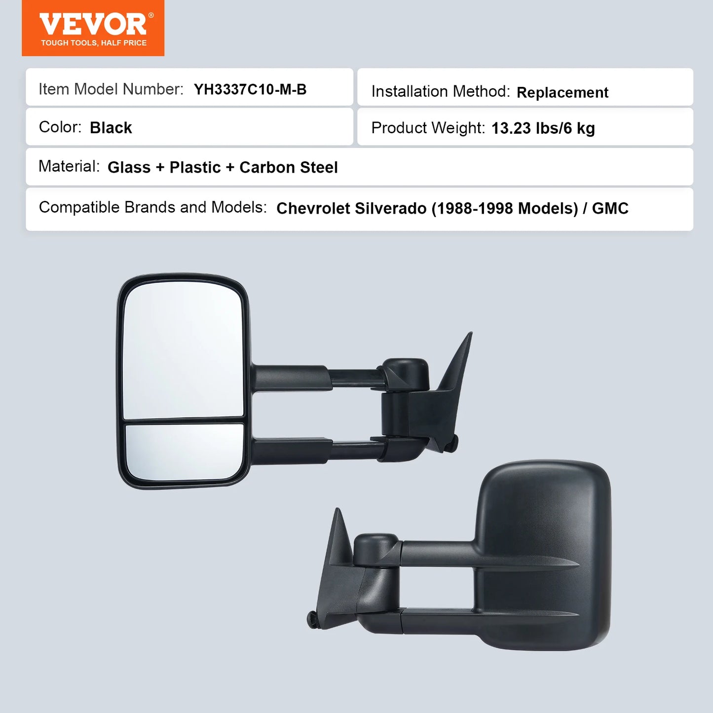 VEVOR 2PCS Towing Mirrors Tow Mirror Car Rear View Mirror Blind Spot Convex Wide Angel for Chevrolet Silverado (1988-2007)/GMC