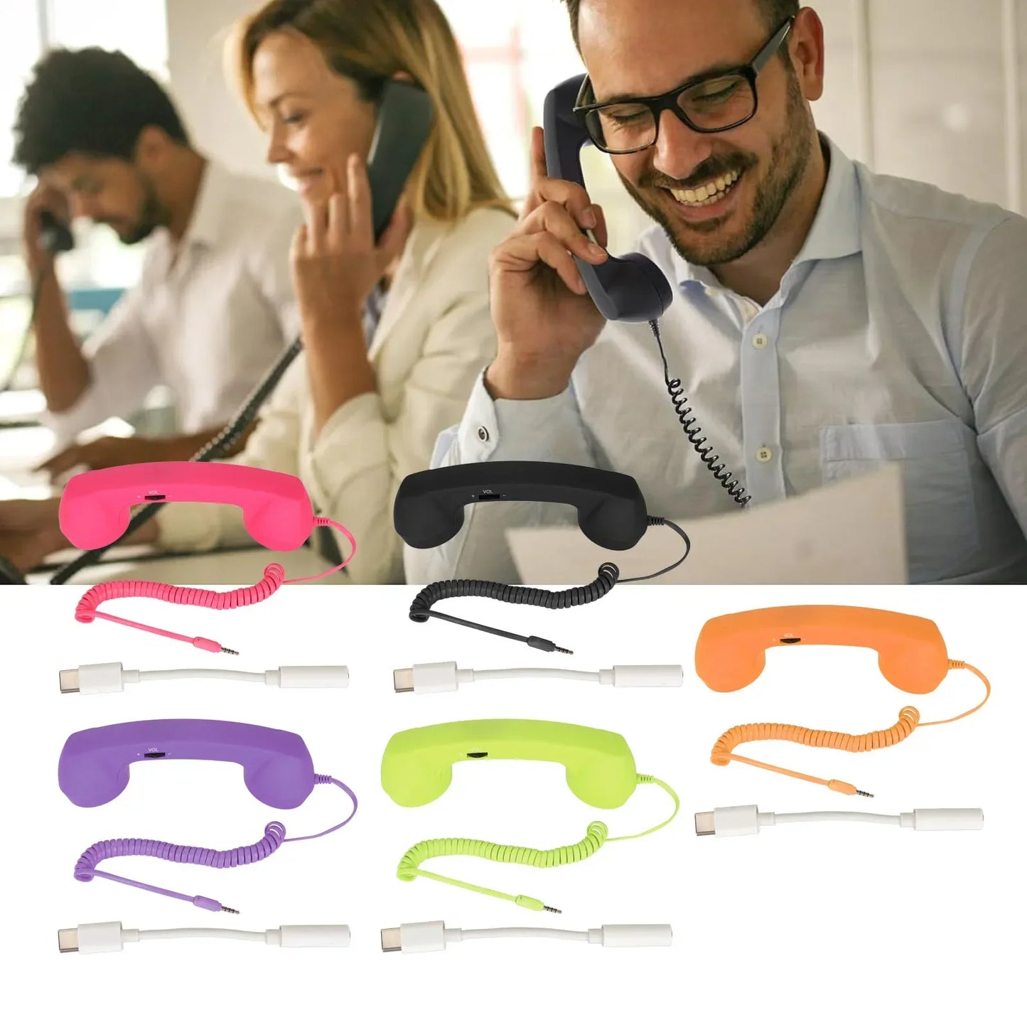 Cell Phone Handset USB C Radiation Proof Vintage Phone Handset with 3.5 Mm Socket for Smartphone 3.5mm Retro Handset
