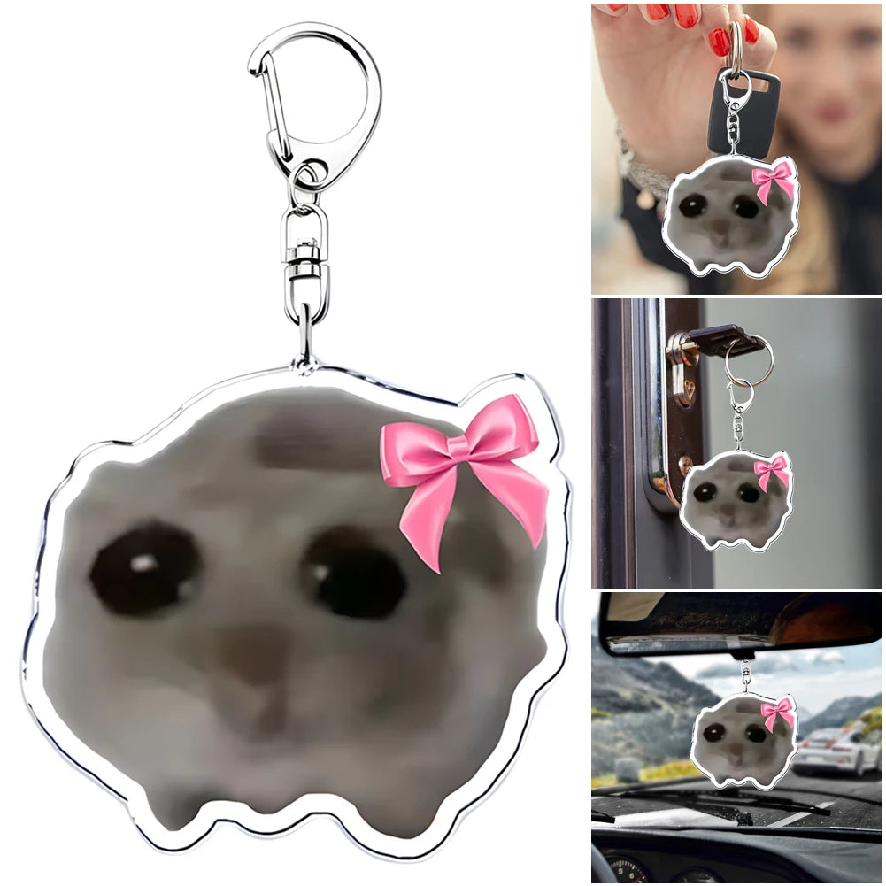 Funny Pendant Keyring I Am Just A Girl Popular Meme Key Chain Cute Meme Crying Hamster Gift for Friends Women