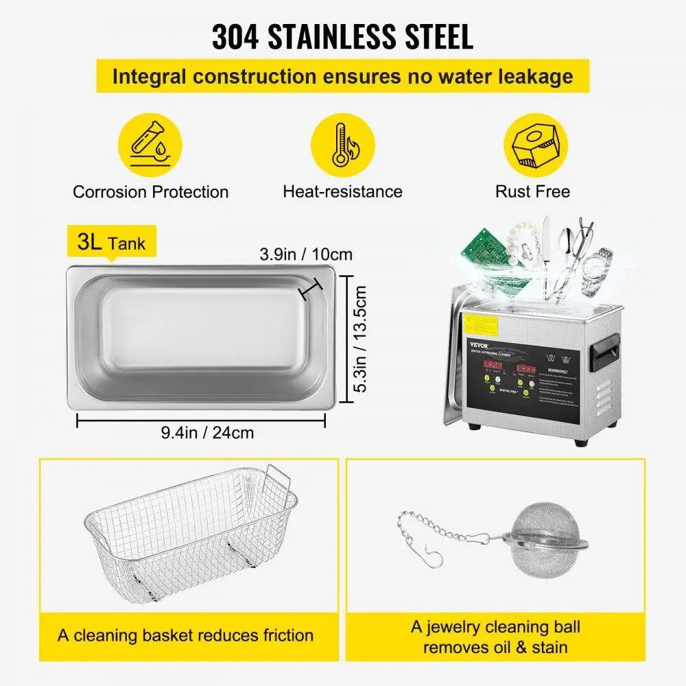 Professional Digital Lab Ultrasonic Cleaner with 200W Heater and 120W Ultrasonic for jewelry Glasses Parts Cleaning